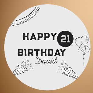 Sticker Rond Modern Grey Joyeux Anniversaire Toute année person