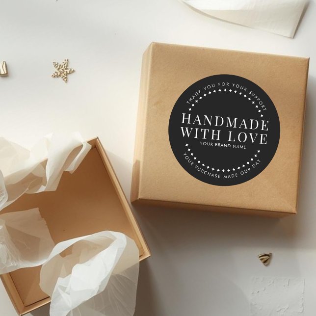 Sticker Rond Modern handmade with love black thank you (Créateur téléchargé)