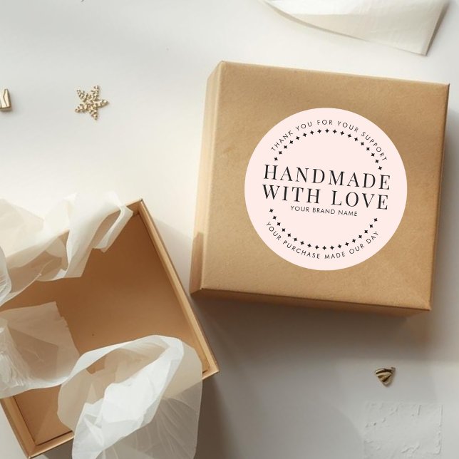 Sticker Rond Modern handmade with love blush pink thank you (Créateur téléchargé)