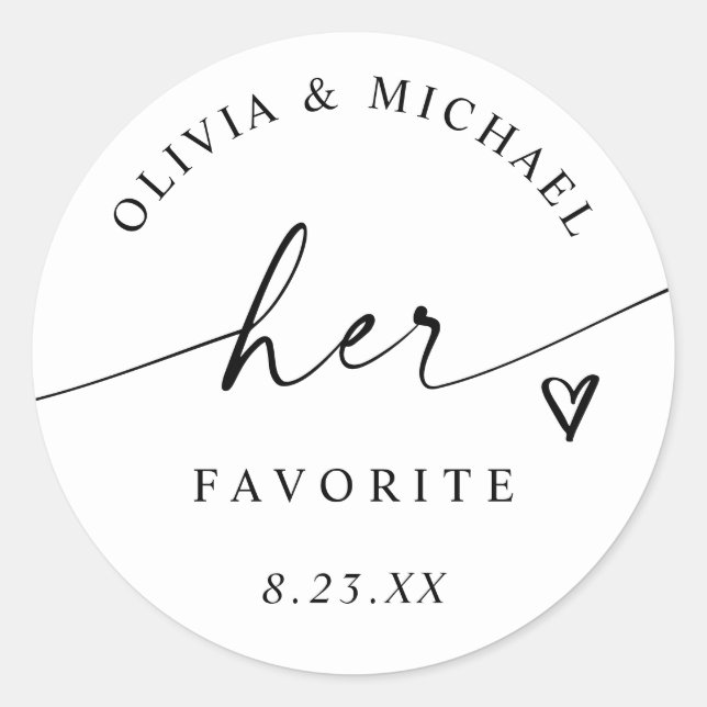 Sticker Rond Modern Her Favorite Handwriting Wedding Treat Bag (Devant)