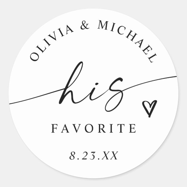 Sticker Rond Modern His Favorite Handwriting Wedding Treat Bag (Devant)