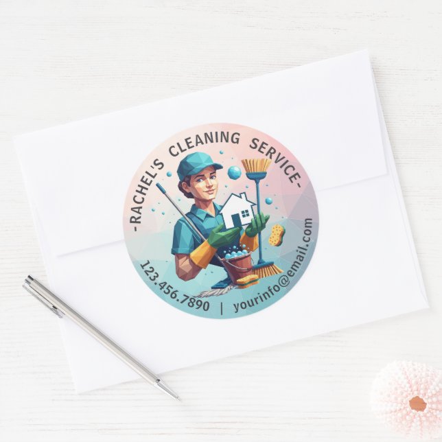Sticker Rond Modern House Cleaning Maid Service Housekeeping (Enveloppe)