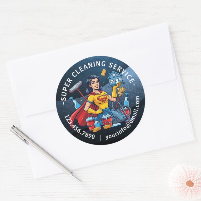 Sticker Rond Modern House Cleaning Maid Service Housekeeping (Enveloppe)