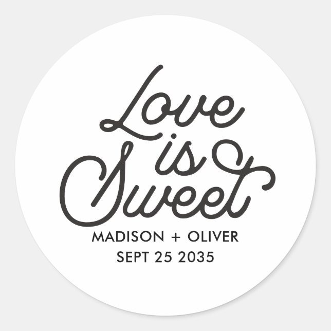 Sticker Rond Modern Love is Sweet Bold Calligraphy Script (Devant)