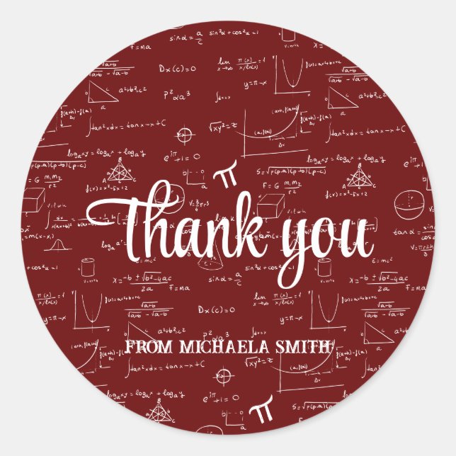 Sticker Rond Modern Maroon Math Graduation Thank You (Devant)