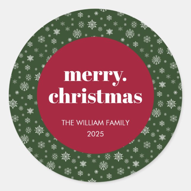 Sticker Rond Modern Merry Christmas Holiday Red Green (Devant)