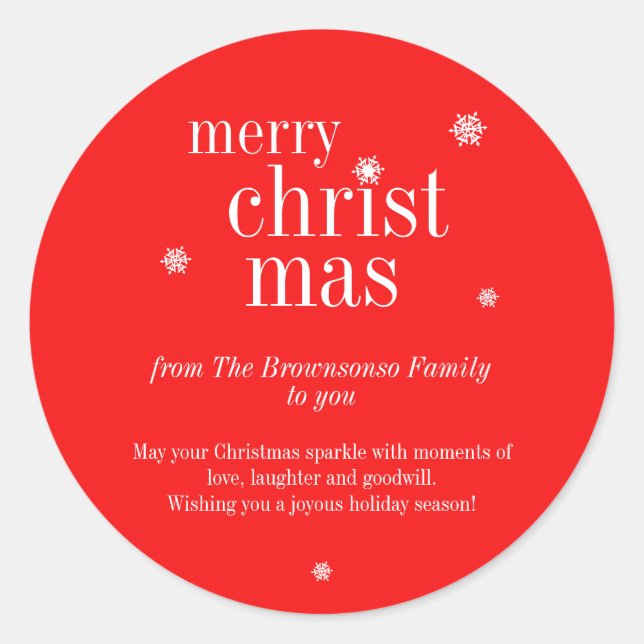 Sticker Rond Modern Merry Christmas memory red (Devant)