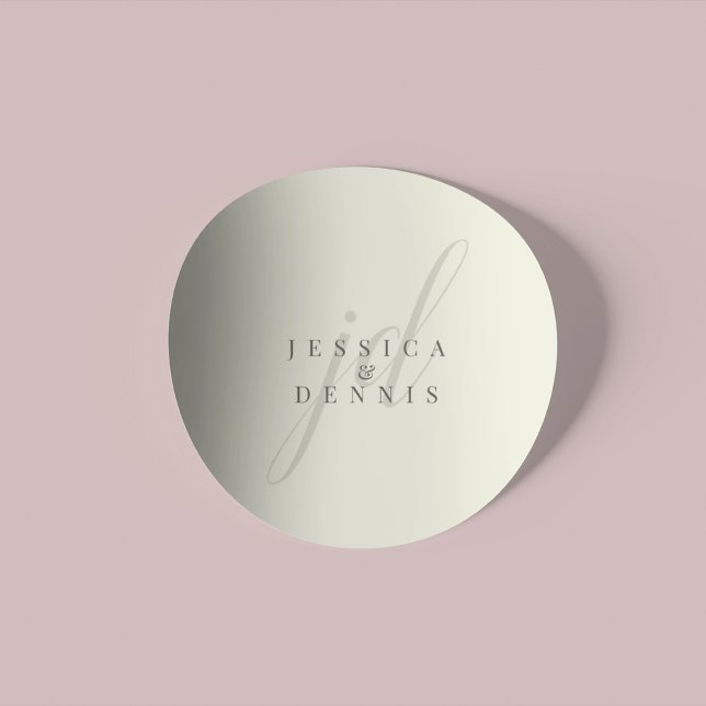 Sticker Rond Modern Minimal Elegant Script Monogram Wedding (Créateur téléchargé)