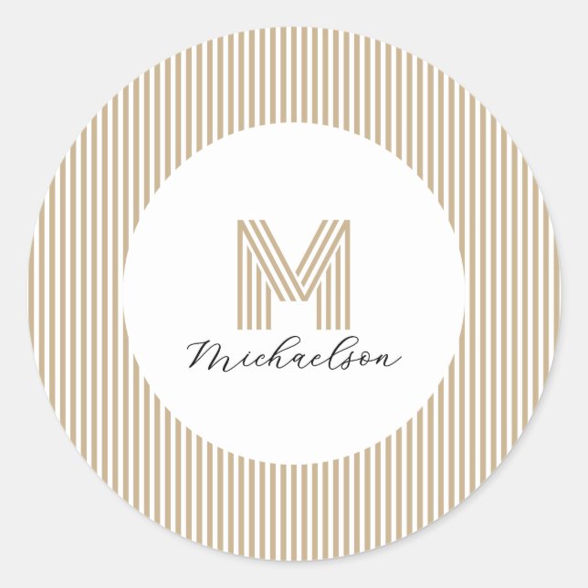 Sticker Rond Modern Minimal Gold Stripes Monogram (Devant)