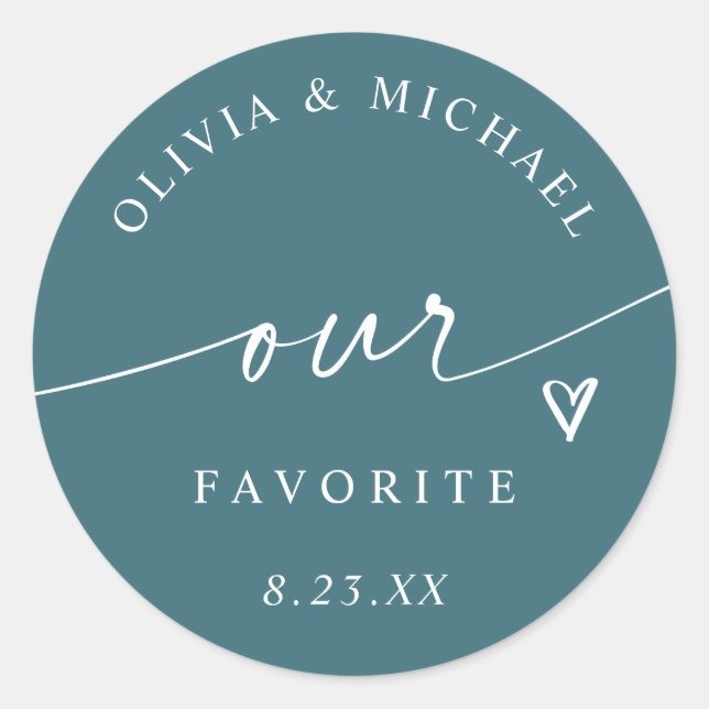 Sticker Rond Modern Our Favorite Handwriting Teal Wedding Treat (Devant)