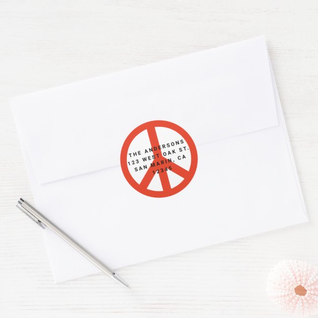 Sticker Rond Modern Peace Love Christmas Holiday Adresse de ret (Enveloppe)