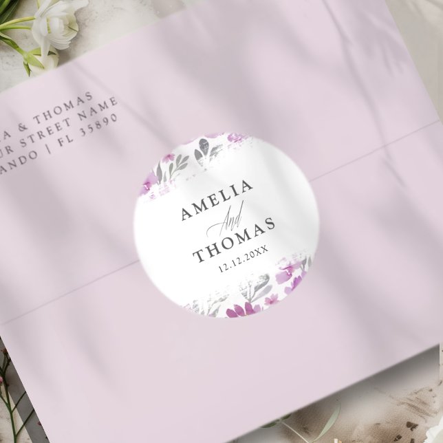 Sticker Rond Modern Pink Watercolor Wedding  (Créateur téléchargé)