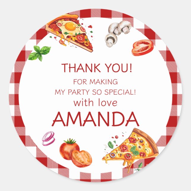 Sticker Rond Modern Pizza Thank You Birthday (Devant)