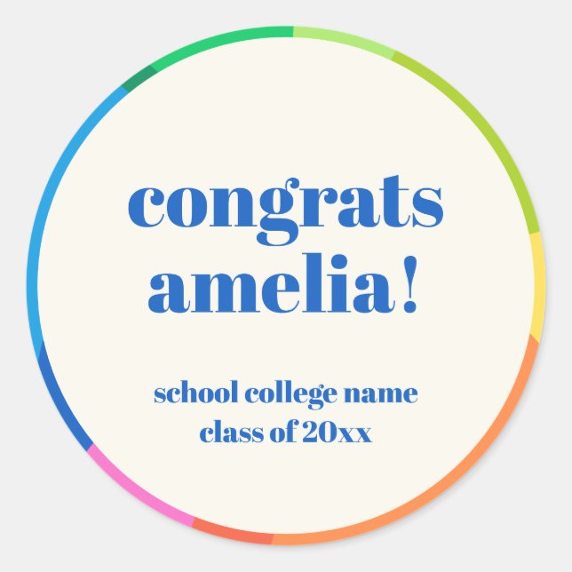 Sticker Rond Modern Rainbow Custom Graduation Congratulations (Devant)