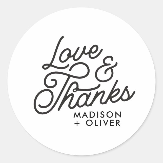 Sticker Rond Modern Retro Love and Thanks Bold Script Mariage (Devant)
