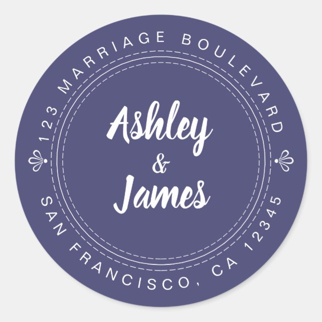 Sticker Rond Modern Rustic Future M. Mme Mariage Retour Adresse (Devant)