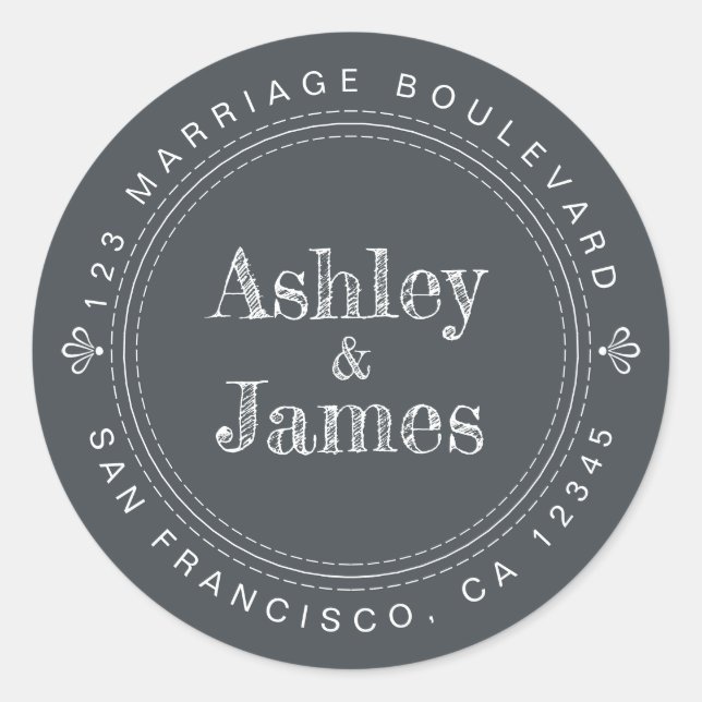 Sticker Rond Modern Rustic Future M. Mme Mariage Retour Adresse (Devant)