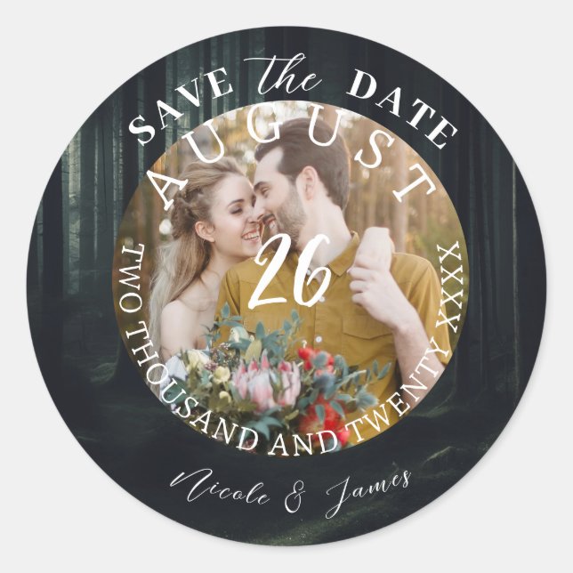Sticker Rond Modern Save the Date Photo Mariage (Devant)