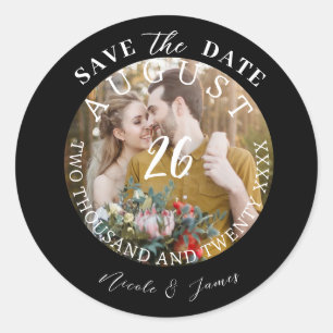 Sticker Rond Modern Save the Date Photo Mariage