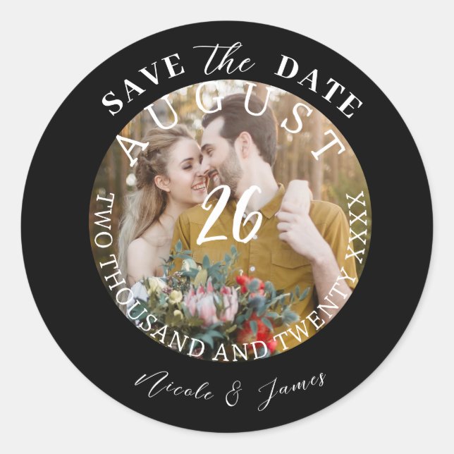 Sticker Rond Modern Save the Date Photo Mariage (Devant)