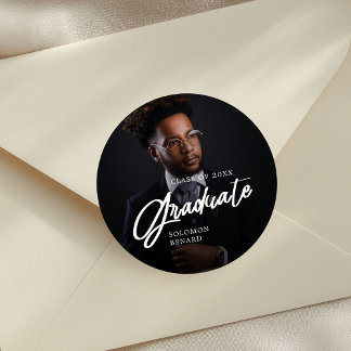 Sticker Rond Modern Script Graduate Photo Graduation