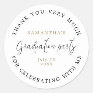 Sticker Rond Modern Script Nom Date Graduation Party Merci