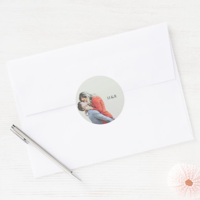Sticker Rond Modern Simple Photo Wedding (Enveloppe)