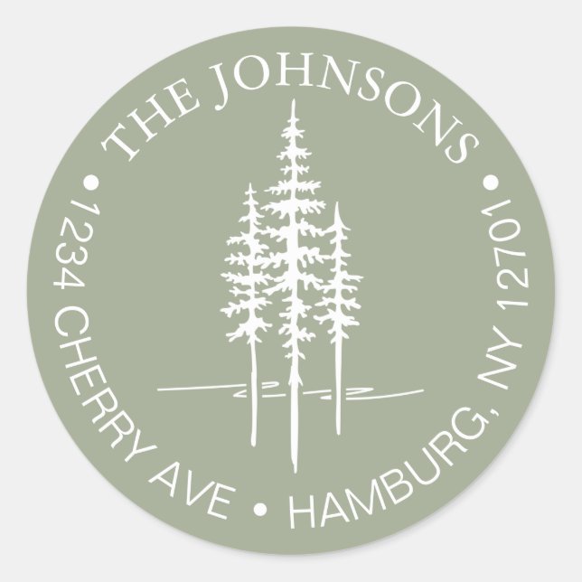 Sticker Rond Modern Tree Forest Rustic Mariage Adresse de retou (Devant)