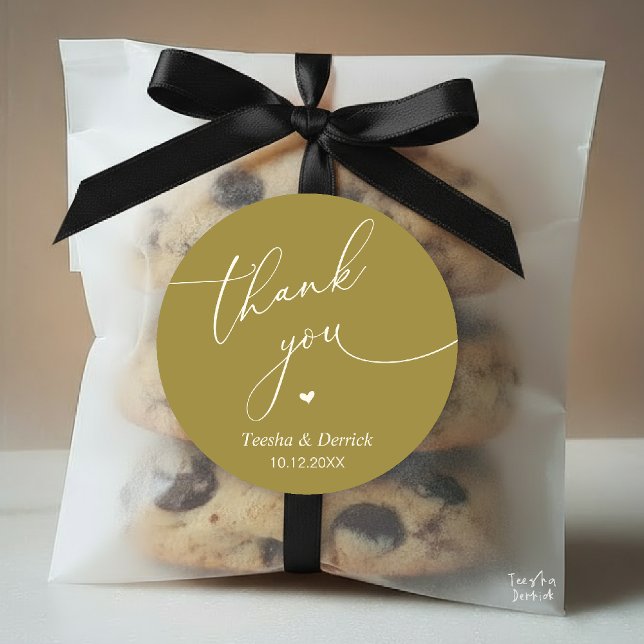 Sticker Rond Modern Wedding Minimal Thank You Cute Heart Gifts (Modern Wedding Minimal Thank You Cute Cute Little Heart Gifts Classic Round Sticker in Yellow Gold)