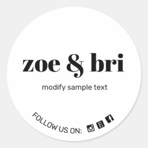 Sticker Rond Modern White Black Ajouter Votre Logo Social Media