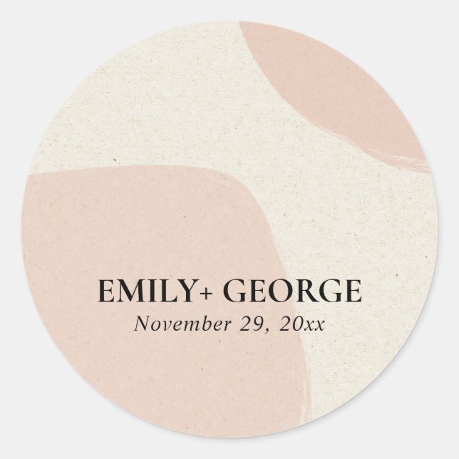 STICKER ROND MODERNE ABSTRAIT DOFT CHIC BLUSH PINK KRAFT MARIAG (Devant)