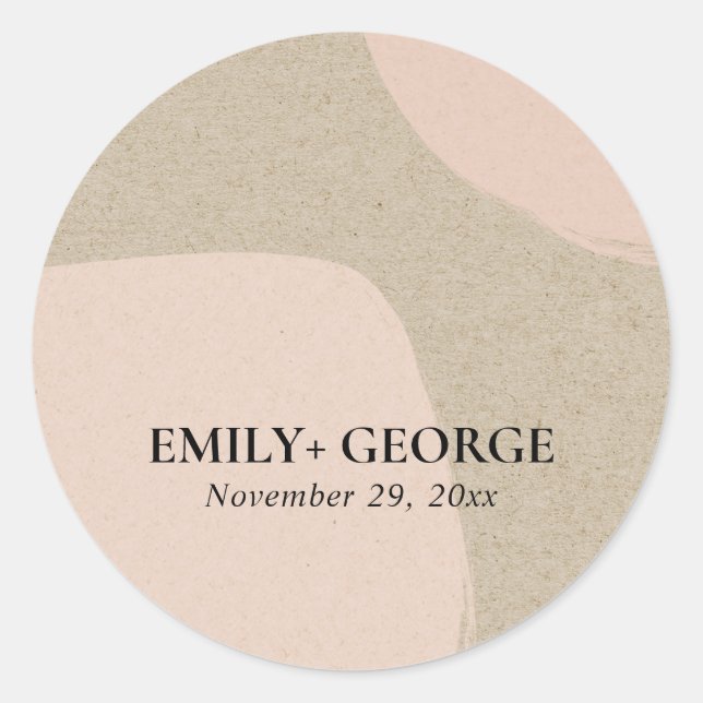 STICKER ROND MODERNE ABSTRAIT DOFT CHIC BLUSH PINK KRAFT MARIAG (Devant)