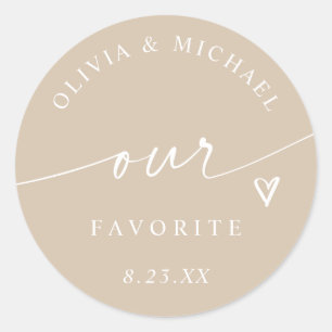 Sticker Rond Moderne Beige Notre Écriture Préférée Mariage