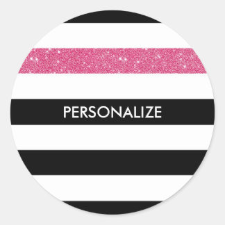 Sticker Rond Moderne Black Grilles FAUX Rose Glitz et nom