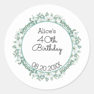 Sticker Rond Moderne Blanc Magnolia Verdure 40e anniversaire