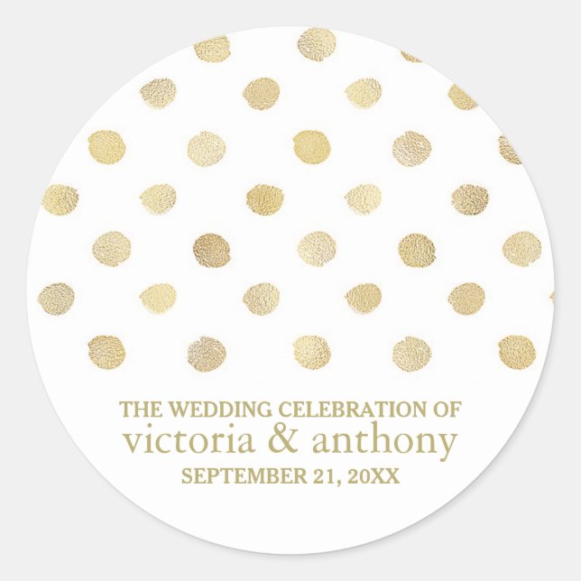 Sticker Rond Moderne Blanc & Or Pois mariage Faveur (Devant)