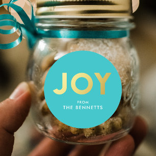 Sticker Rond Moderne Bold JOY Faux Foil Noël personnalisé