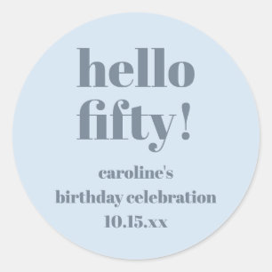 Sticker Rond Moderne Bold Soft Blue 50e Anniversaire Personnali