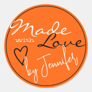 Sticker Rond Moderne Bright Orange Black Fabriqué avec coeur d'
