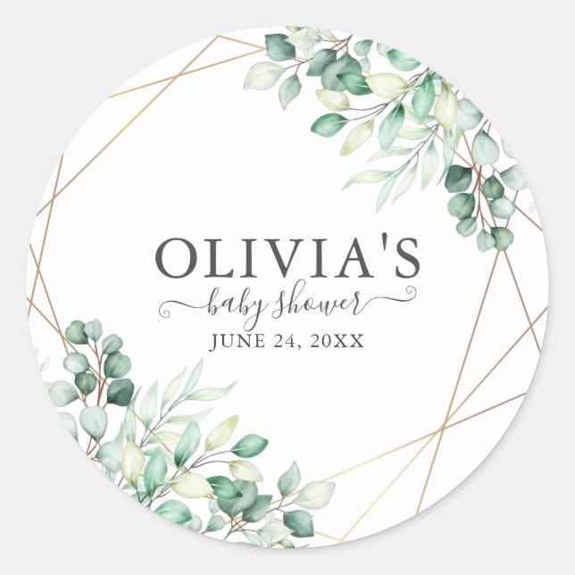 Sticker Rond Moderne Chic Baby shower Or Eucalyptus (Devant)