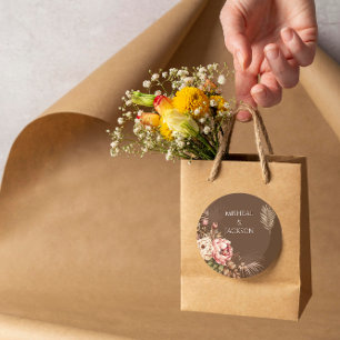 Sticker Rond Moderne Chic Bohème Aquarelle Mariage Floral