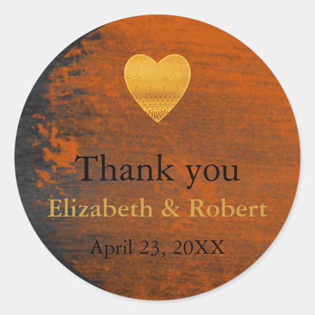 Sticker Rond Moderne Chic Gold Foil Mariage Merci de coeur (Devant)