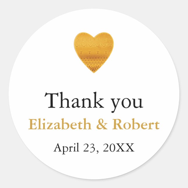 Sticker Rond Moderne Chic Gold Foil Mariage Merci de coeur (Devant)