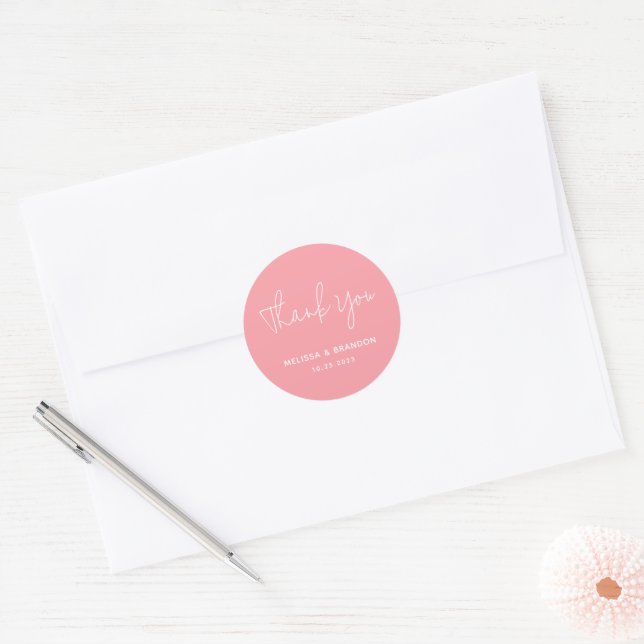 Sticker Rond Moderne Chic Pastel Mariage rose Merci Script (Enveloppe)