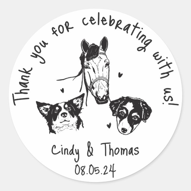Sticker Rond Moderne Chic Personnalisé Funny Mariage d'animal d (Devant)
