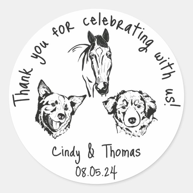 Sticker Rond Moderne Chic Personnalisé Funny Mariage d'animal d (Devant)