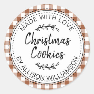 Sticker Rond Moderne Cookie de Noël Maison Rustique en Terracot