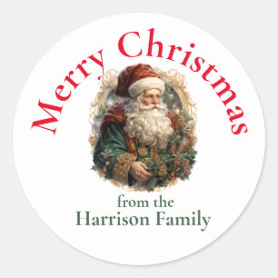 Sticker Rond Moderne Cute Aquarelle Retro classique Santa Claus