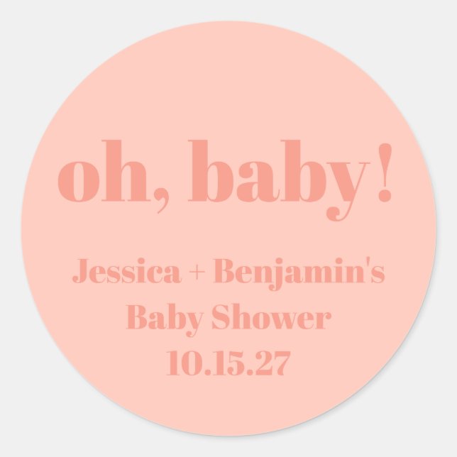 Sticker Rond Moderne Cute Dusty Peach Baby shower Nom personnal (Devant)