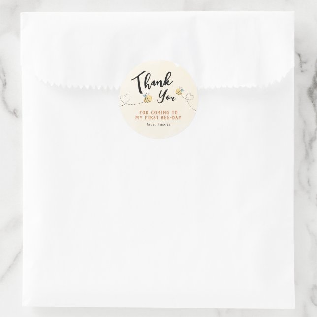 Sticker Rond Moderne Cute First Bee Day Merci (Sac)